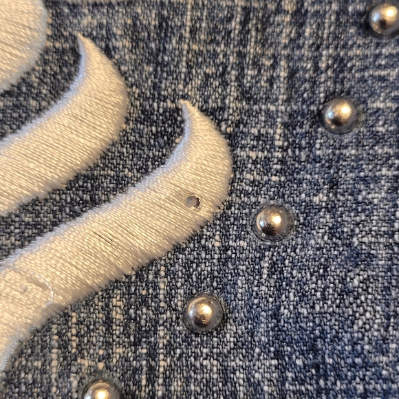 Rocawear Girls Cropped, Studs & Patches Motorcycle Jean Jacket - Picture 12 of 15